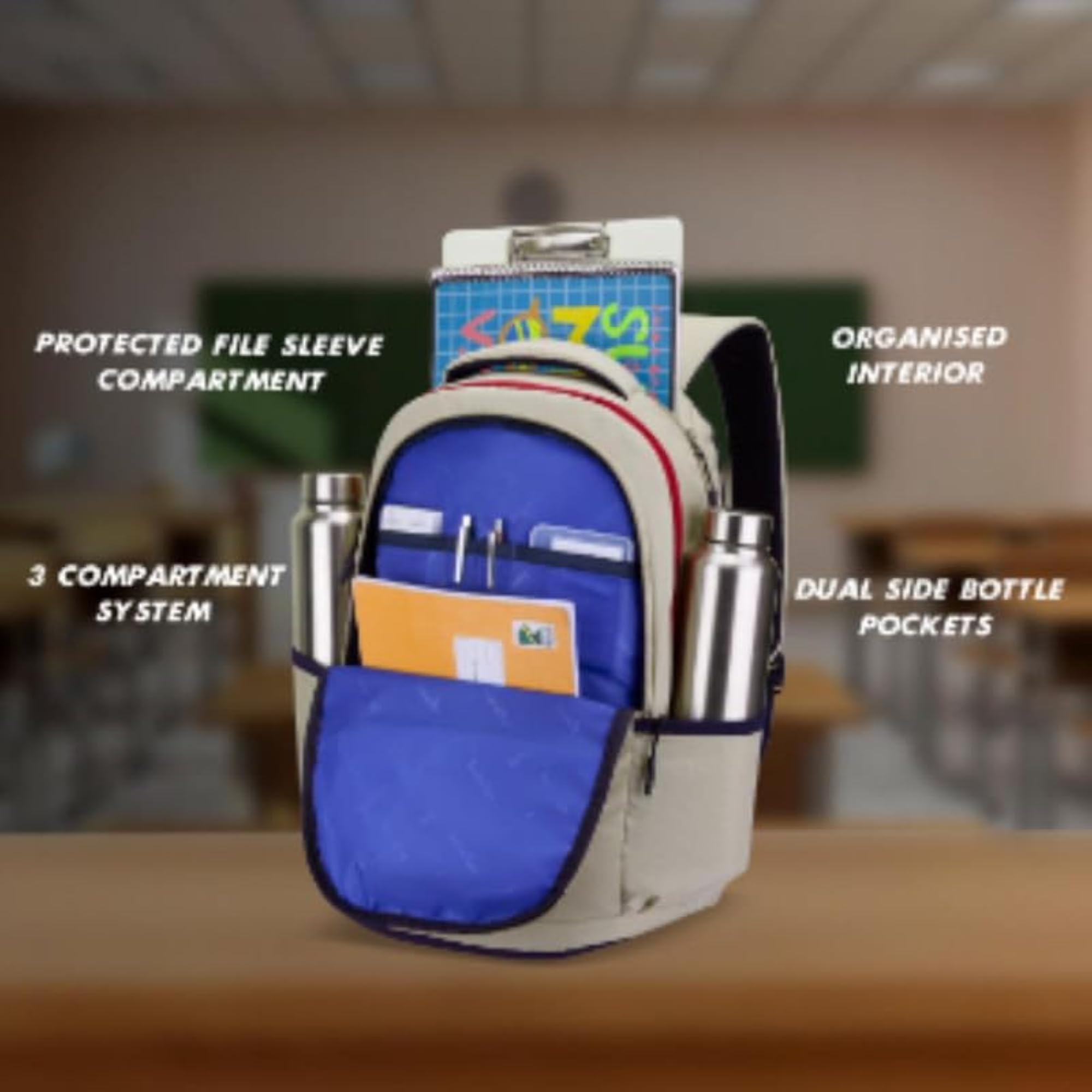 Printed High School Bag with 3 Compartments, Daypack